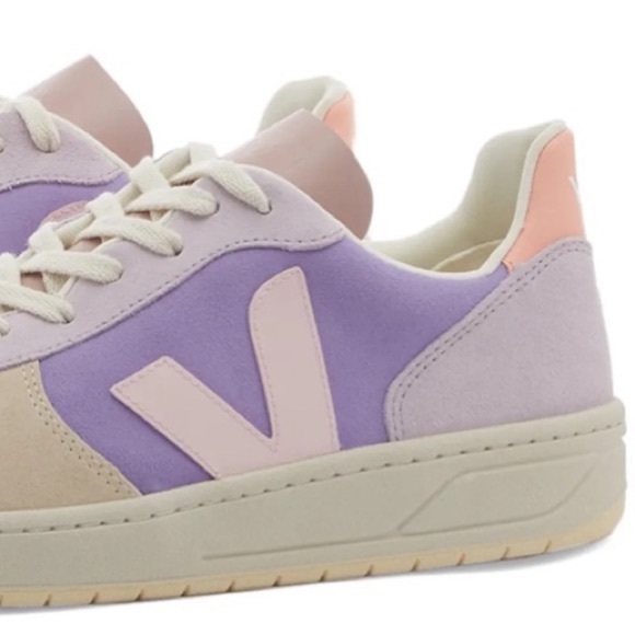 NWT!!! Veja V-10 Leather & Suede Low-Top Sneaker Multi Lavender - Picture 5 of 16